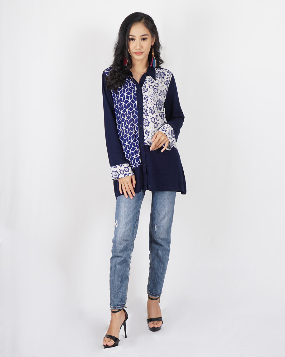 Raina Shirt Navy Cream - Image 3