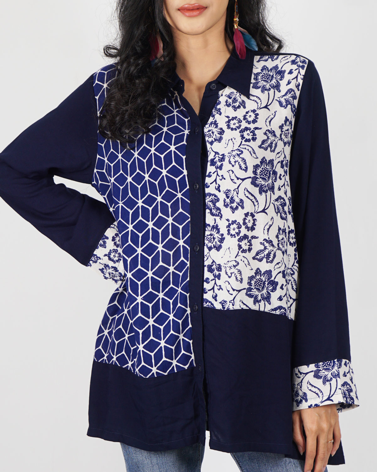 Raina Shirt Navy Cream - Image 2
