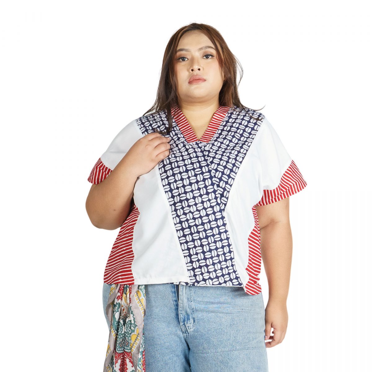 Rosalind Blouse White Navy Red - Image 2