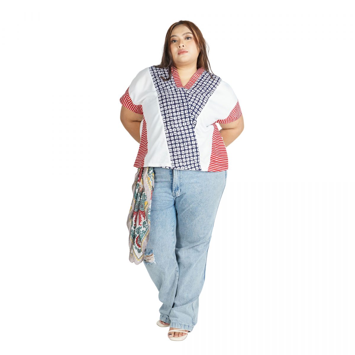 Rosalind Blouse White Navy Red - Image 10
