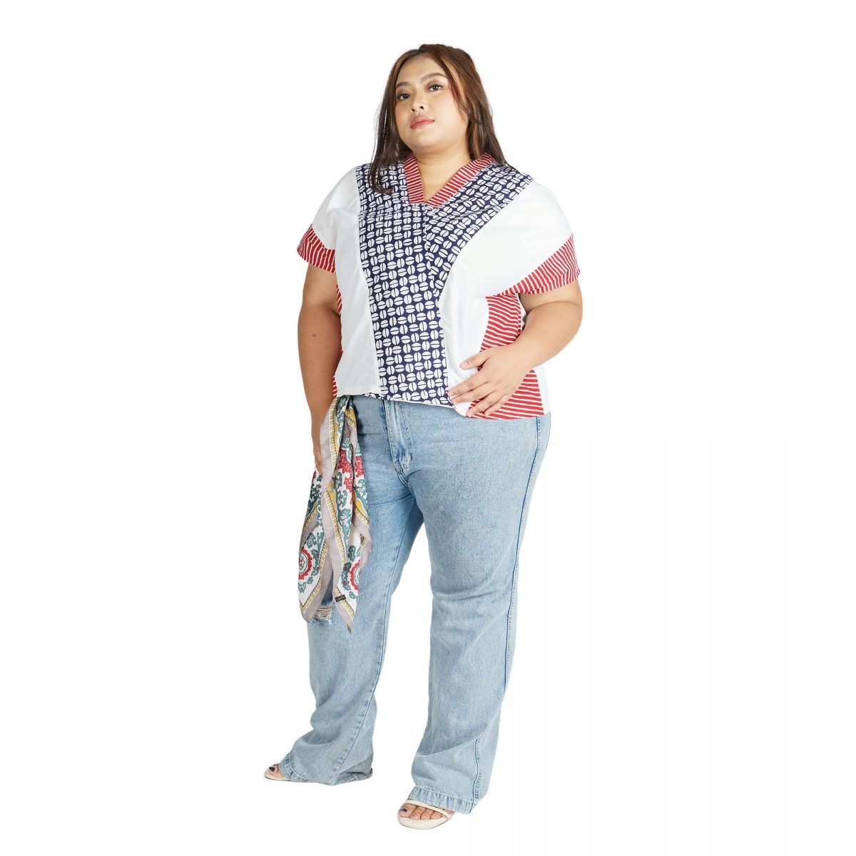 Rosalind Blouse White Navy Red - Image 5