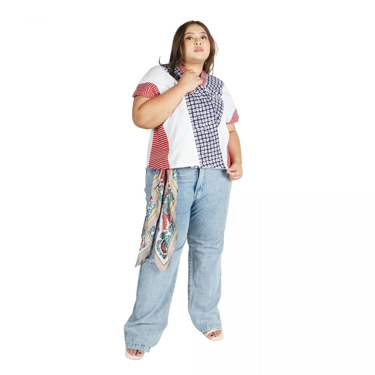 Rosalind Blouse White Navy Red - Image 6