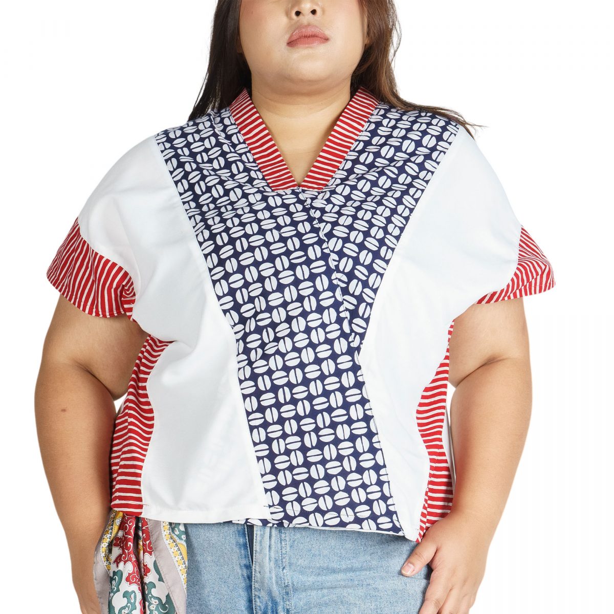 Rosalind Blouse White Navy Red - Image 4
