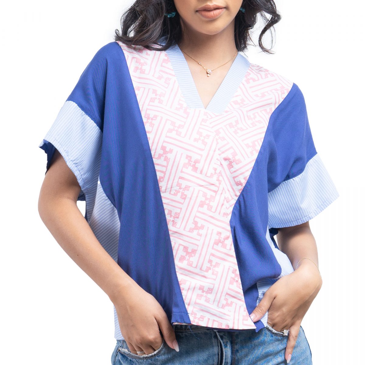 Rosalind Blouse Maze Pink Navy - Image 2