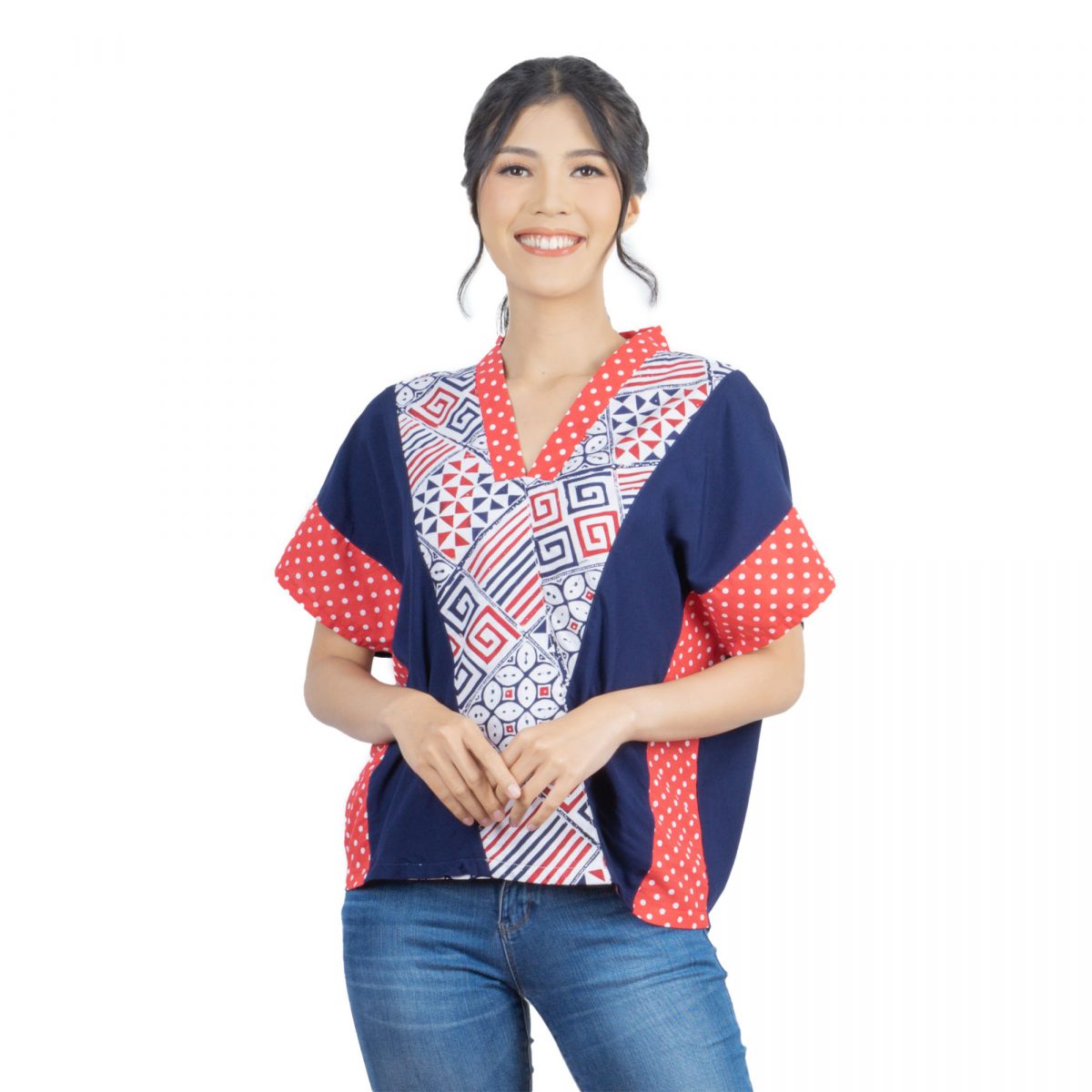 Rosalind Blouse Navy Red
