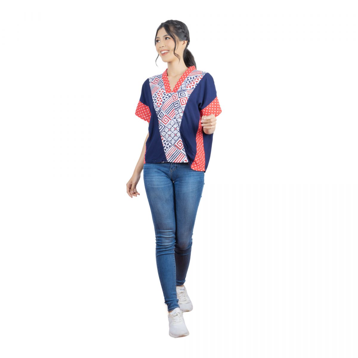 Rosalind Blouse Navy Red - Image 6