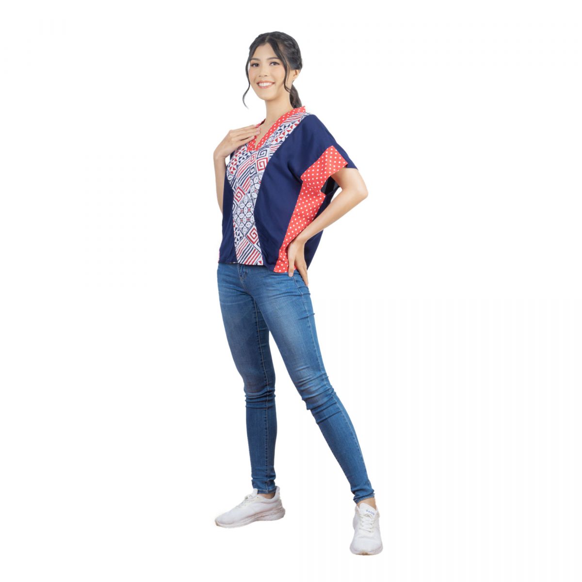 Rosalind Blouse Navy Red - Image 4