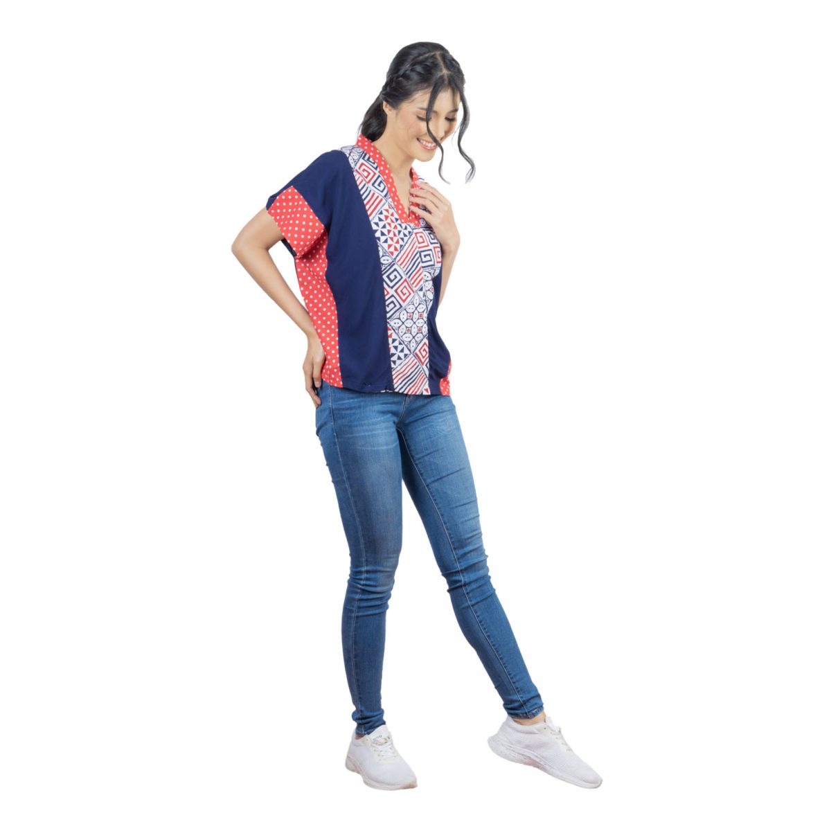 Rosalind Blouse Navy Red - Image 3
