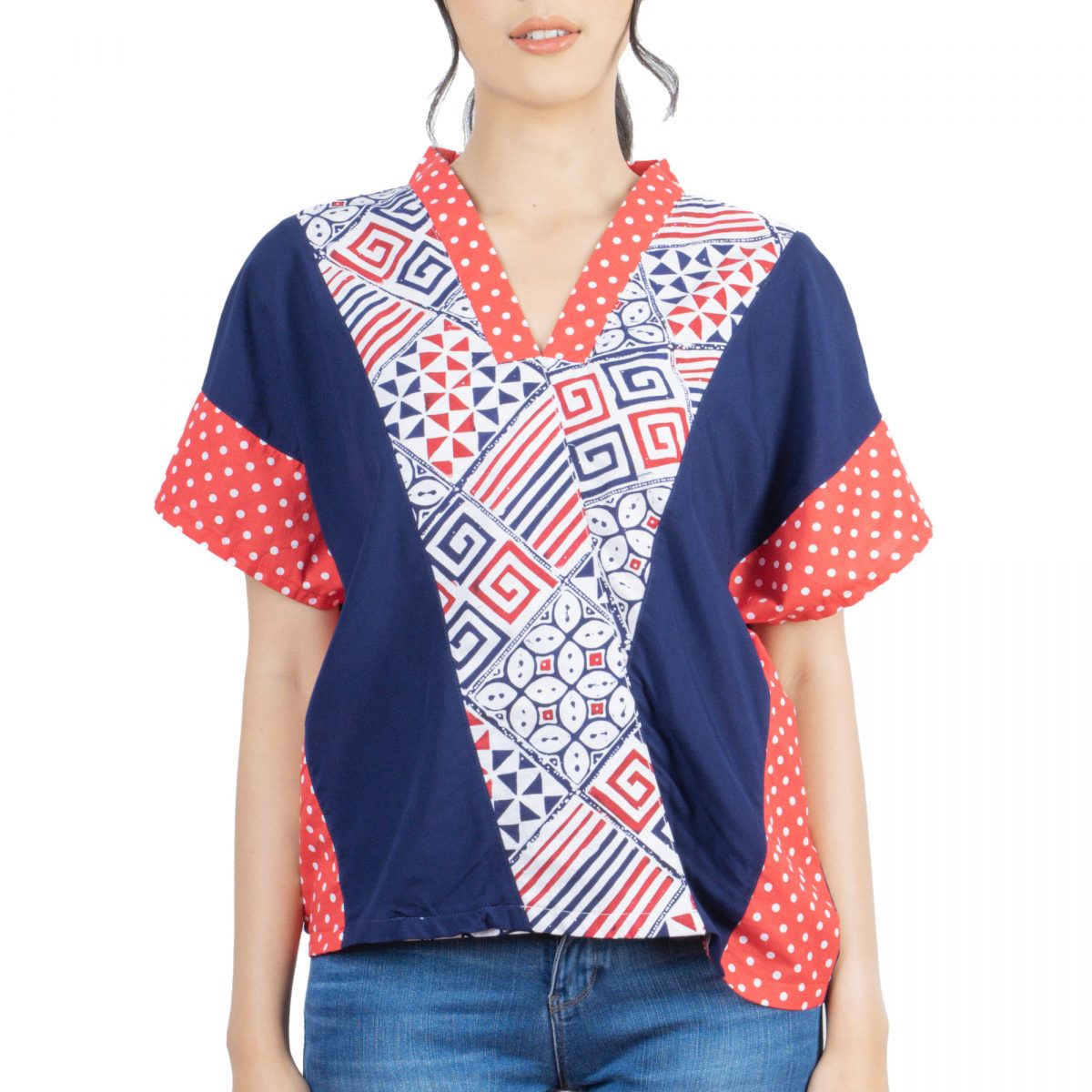 Rosalind Blouse Navy Red - Image 2