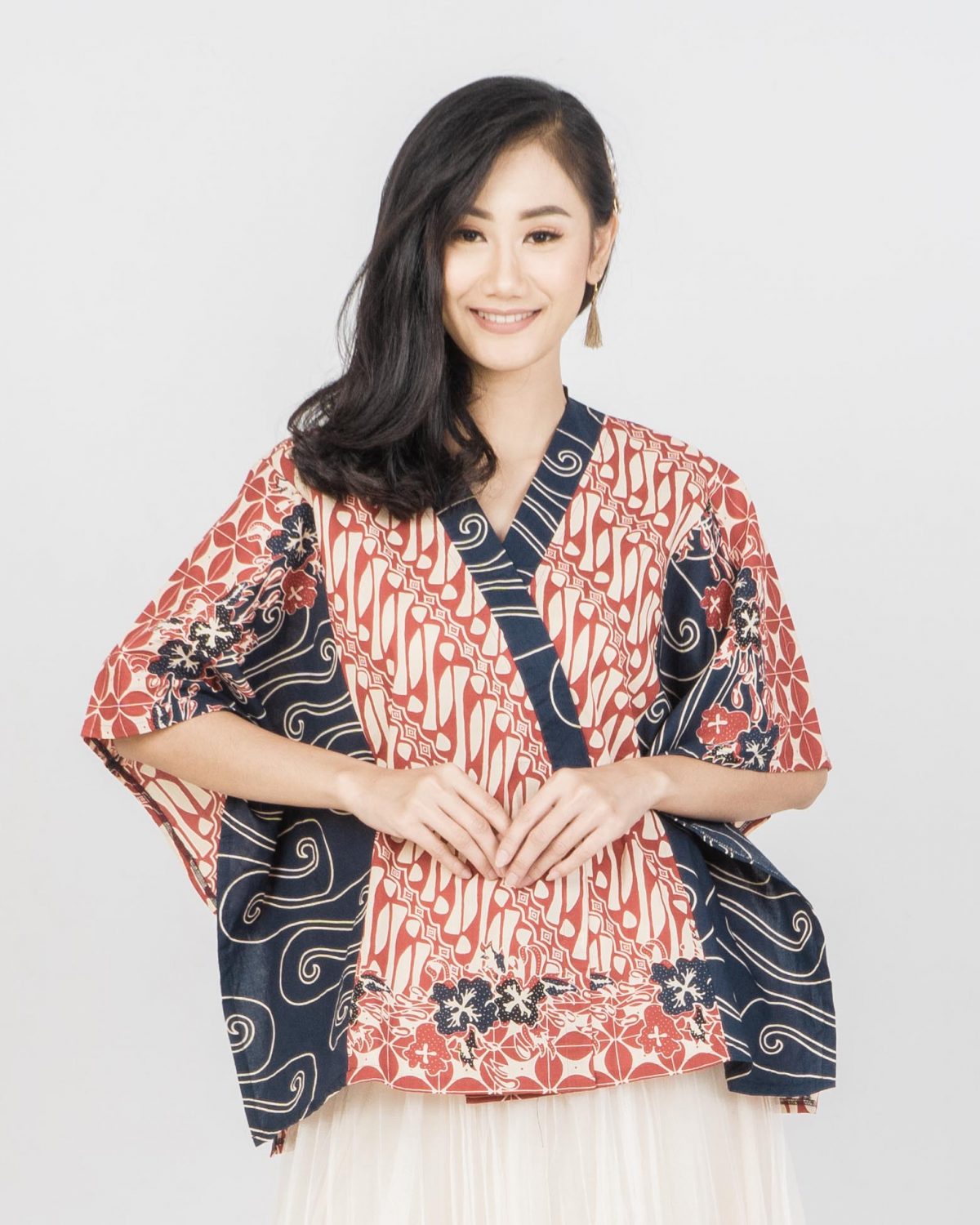 Leona Blouse Red Navy