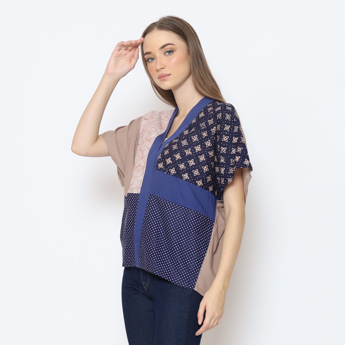 Darlene Blouse Navy Brown - Image 3