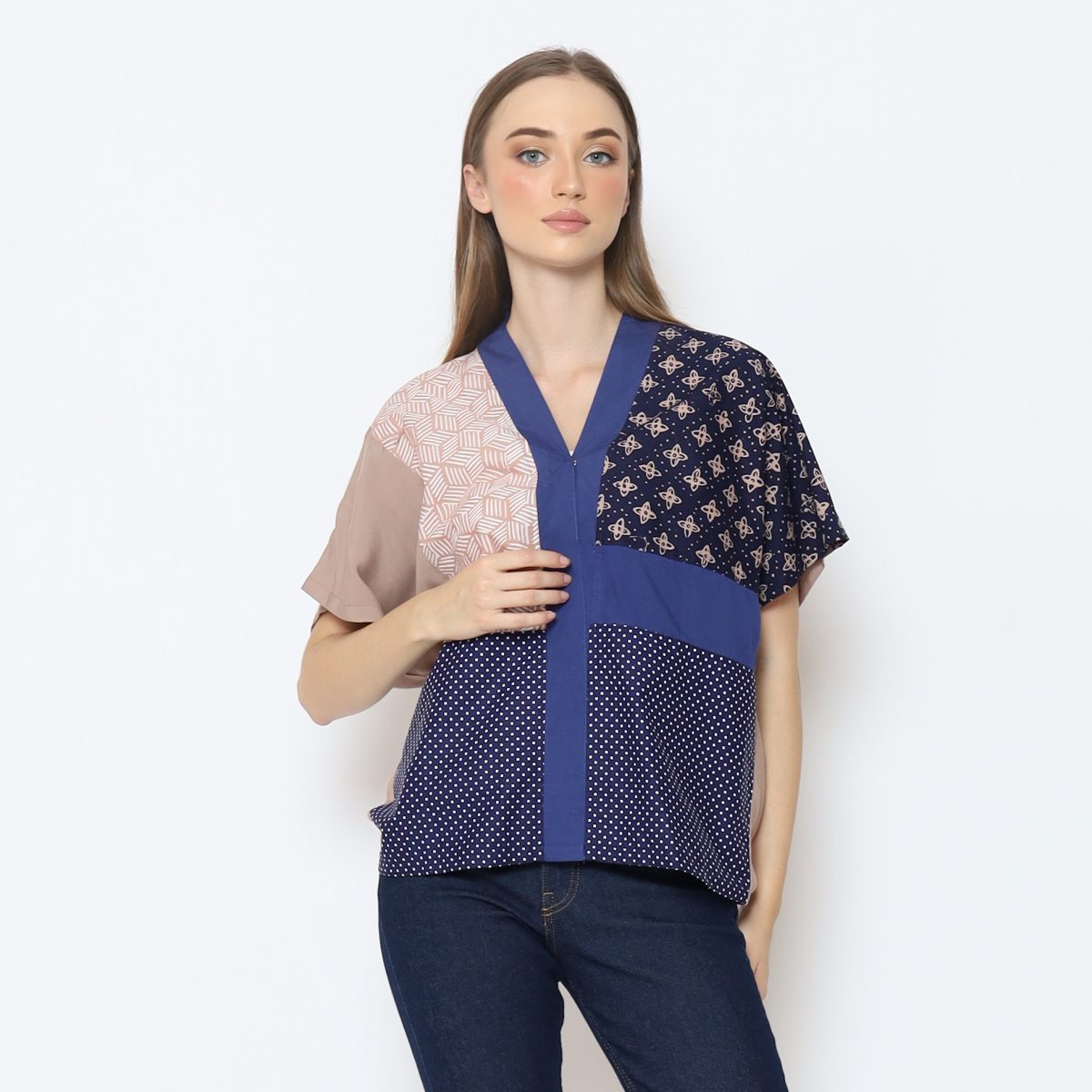 Darlene Blouse Navy Brown - Image 4
