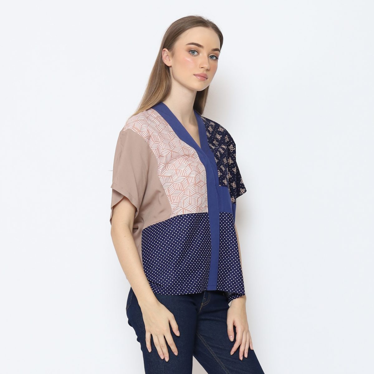 Darlene Blouse Navy Brown - Image 5