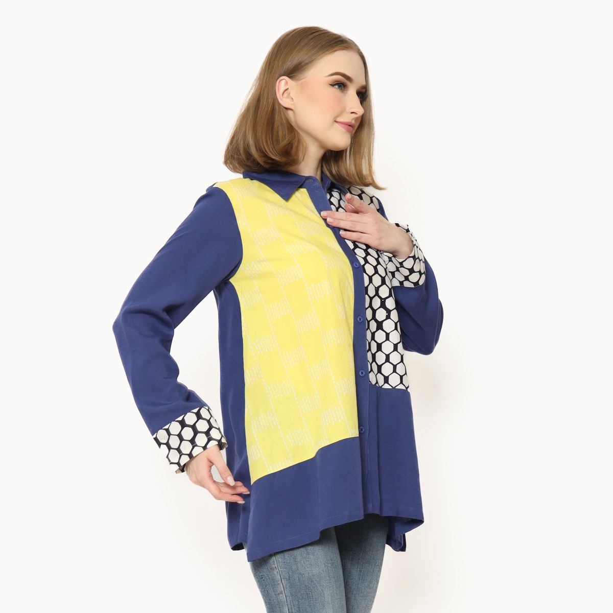 Raina Shirt Navy Yellow - Image 3