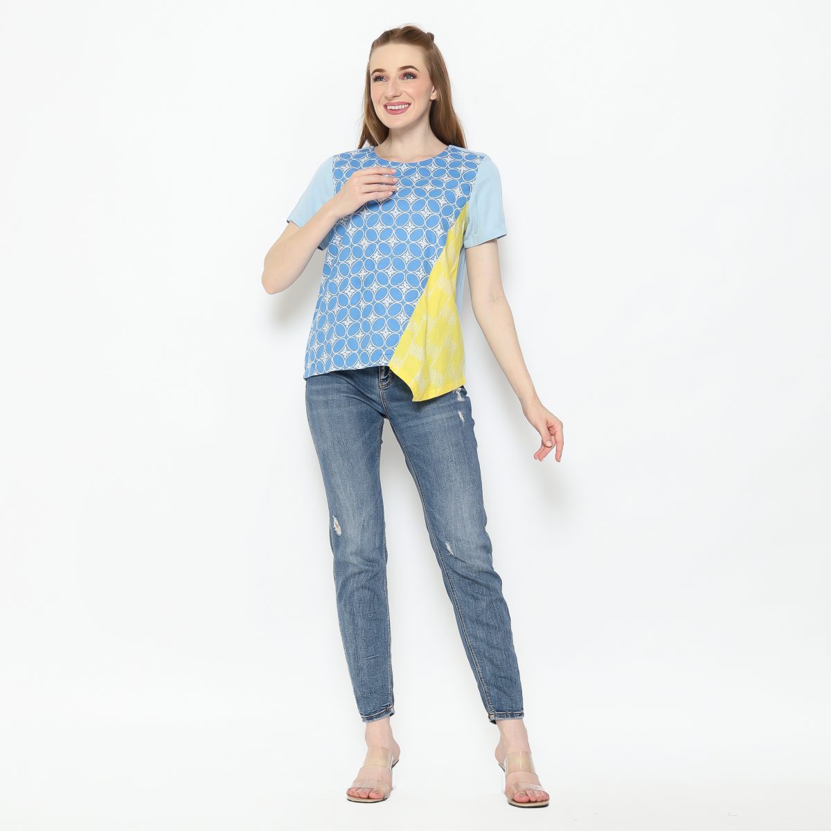 Lola Blouse Blue Yellow - Image 8