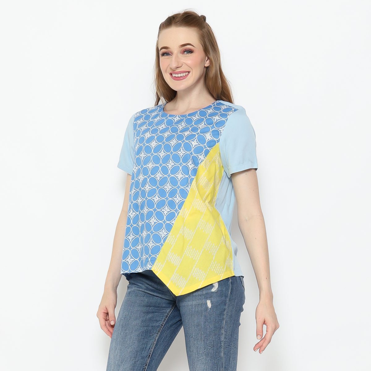 Lola Blouse Blue Yellow - Image 4