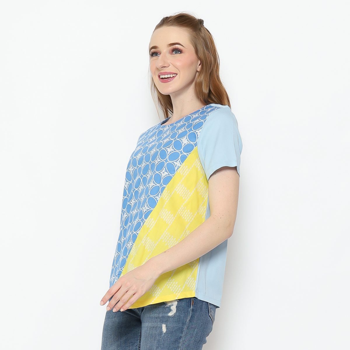 Lola Blouse Blue Yellow - Image 3