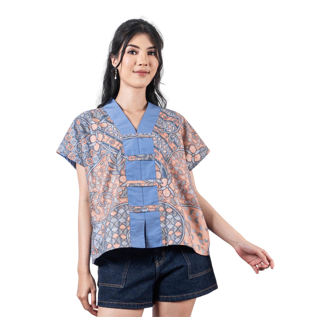 Olivia Blouse Blue Orange