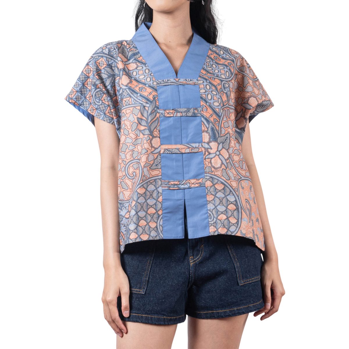 Olivia Blouse Blue Orange - Image 2