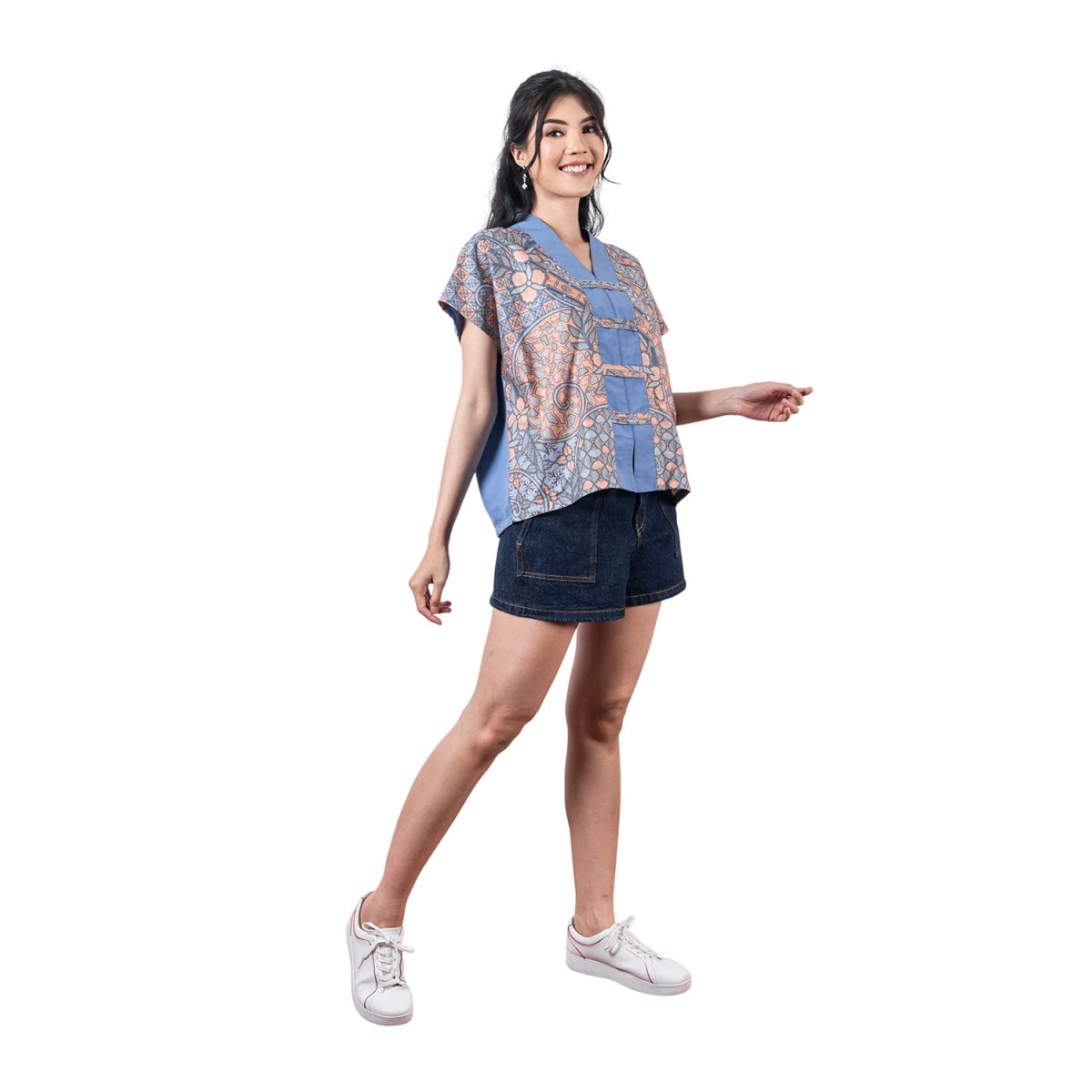 Olivia Blouse Blue Orange - Image 3