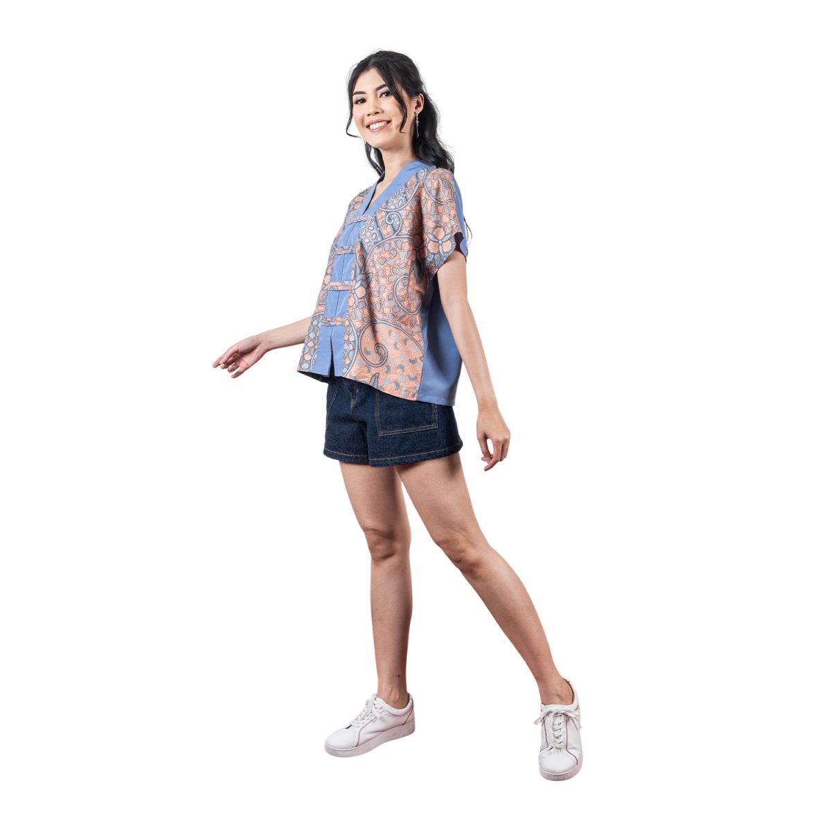 Olivia Blouse Blue Orange - Image 4