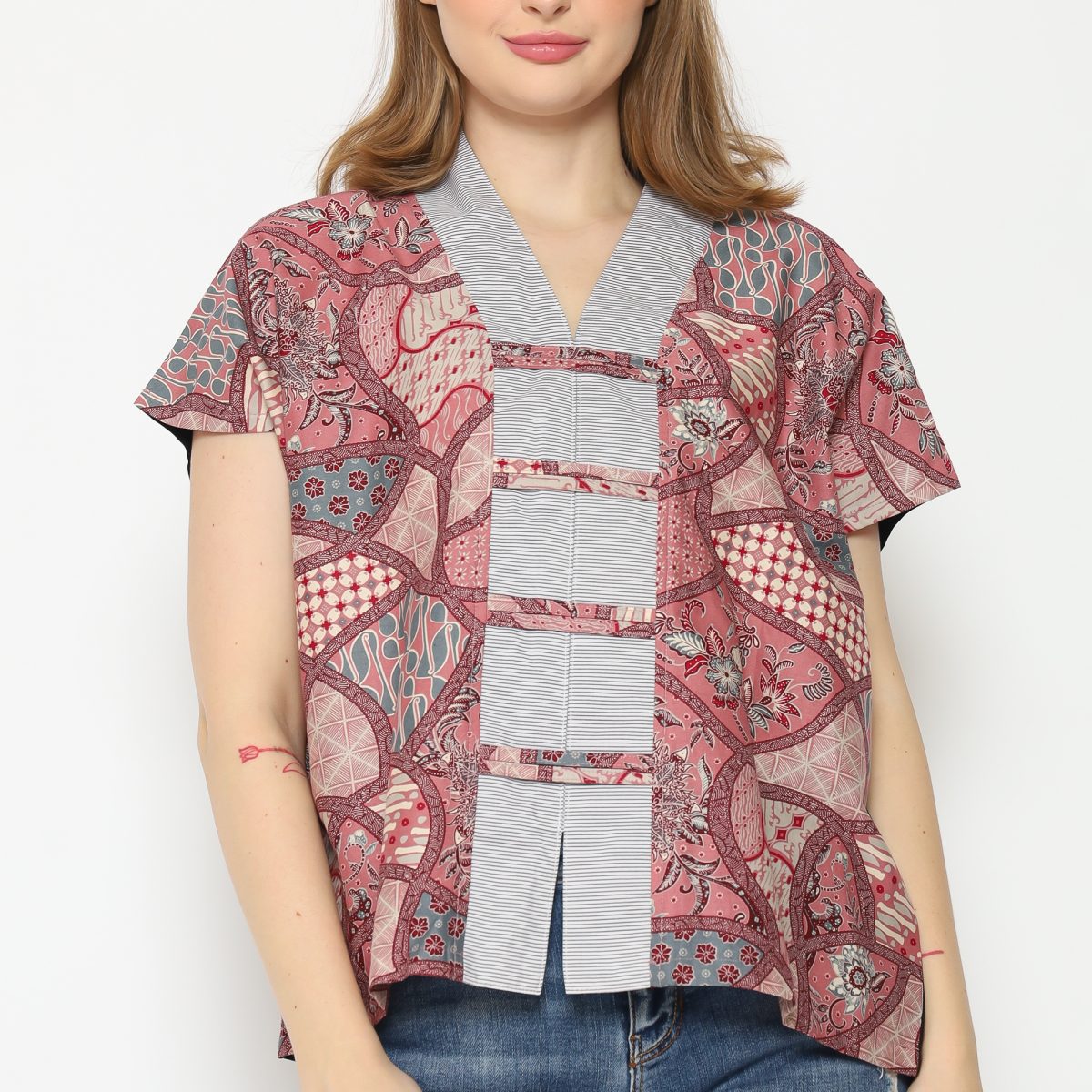 Olivia Blouse Pink Black - Image 2