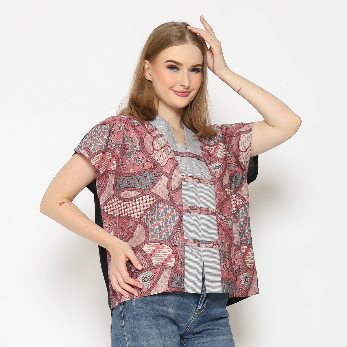 Olivia Blouse Pink Black - Image 3