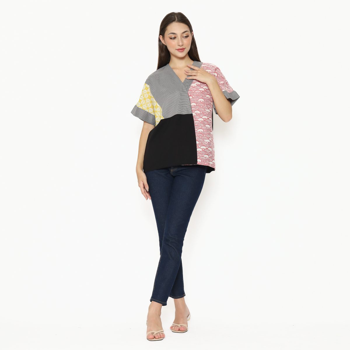 Coral Blouse Pink Black - Image 6