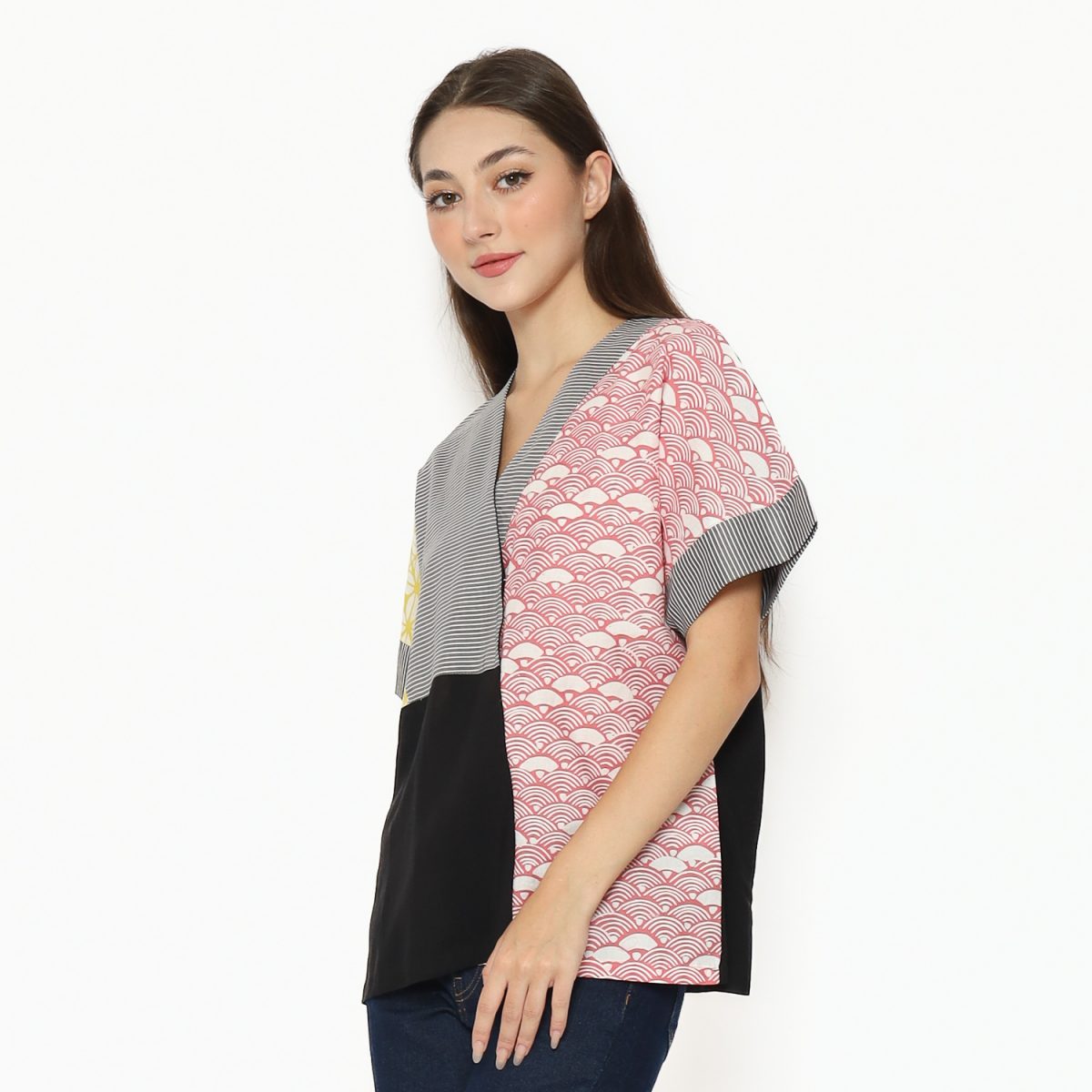 Coral Blouse Pink Black - Image 3