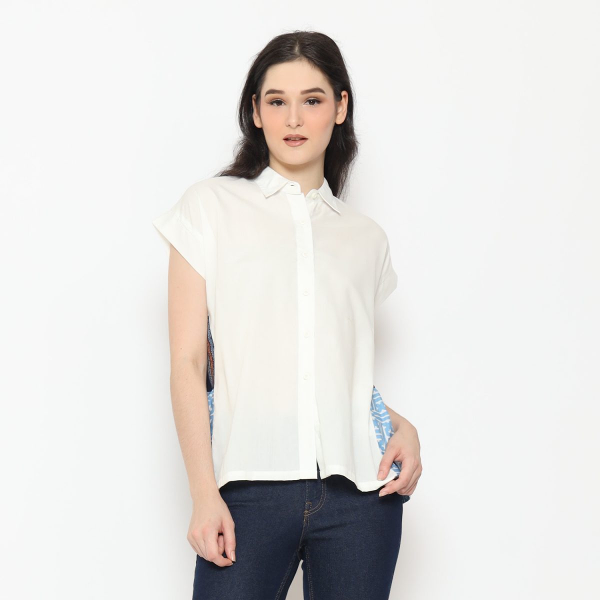 Layer Shirt White Navy Blue