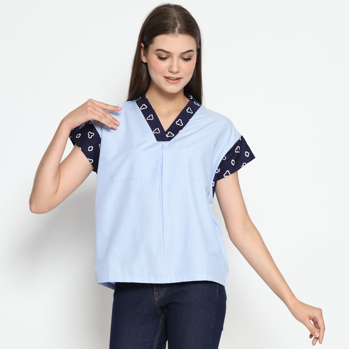 Clara Blouse Jumputan Navy