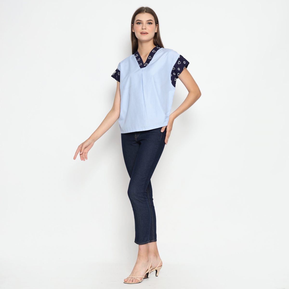 Clara Blouse Jumputan Navy - Image 5
