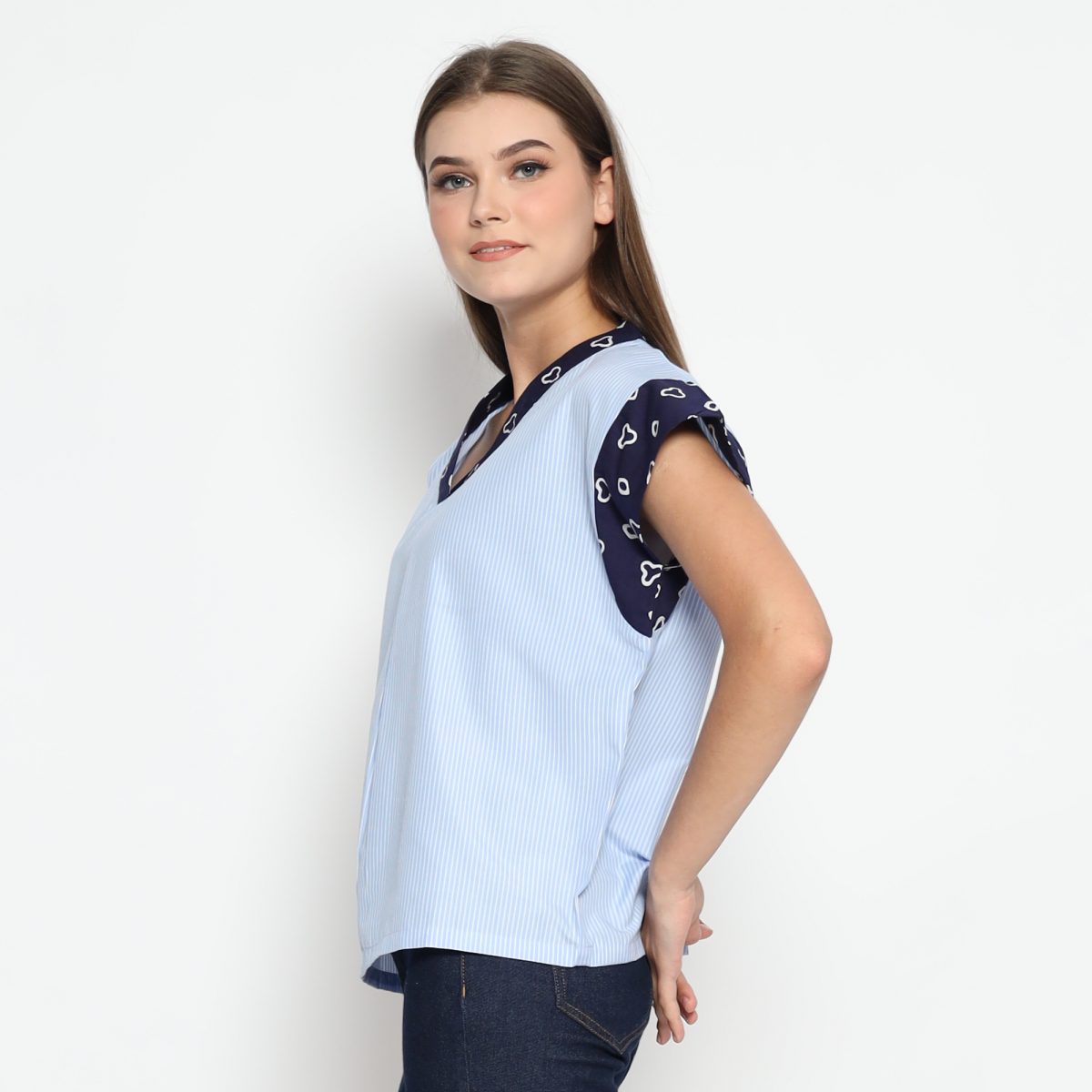 Clara Blouse Jumputan Navy - Image 3