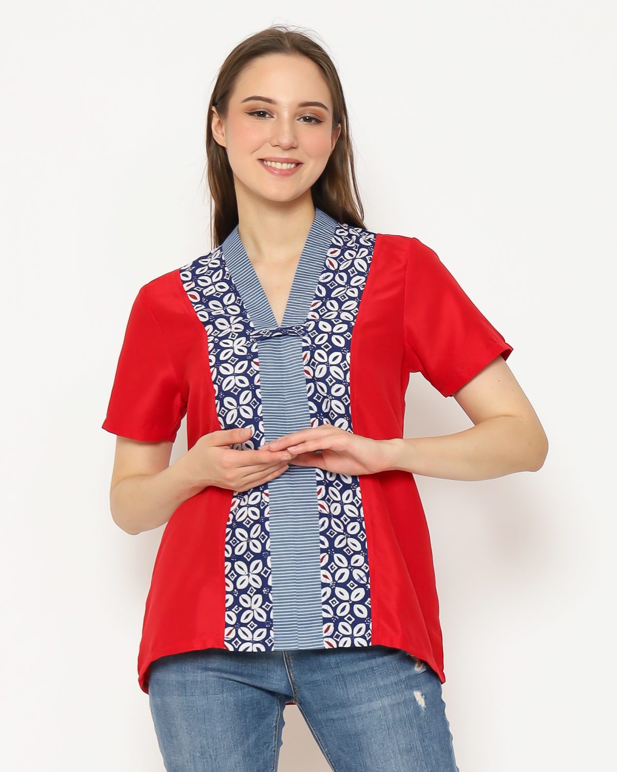 Nara Blouse Red Navy