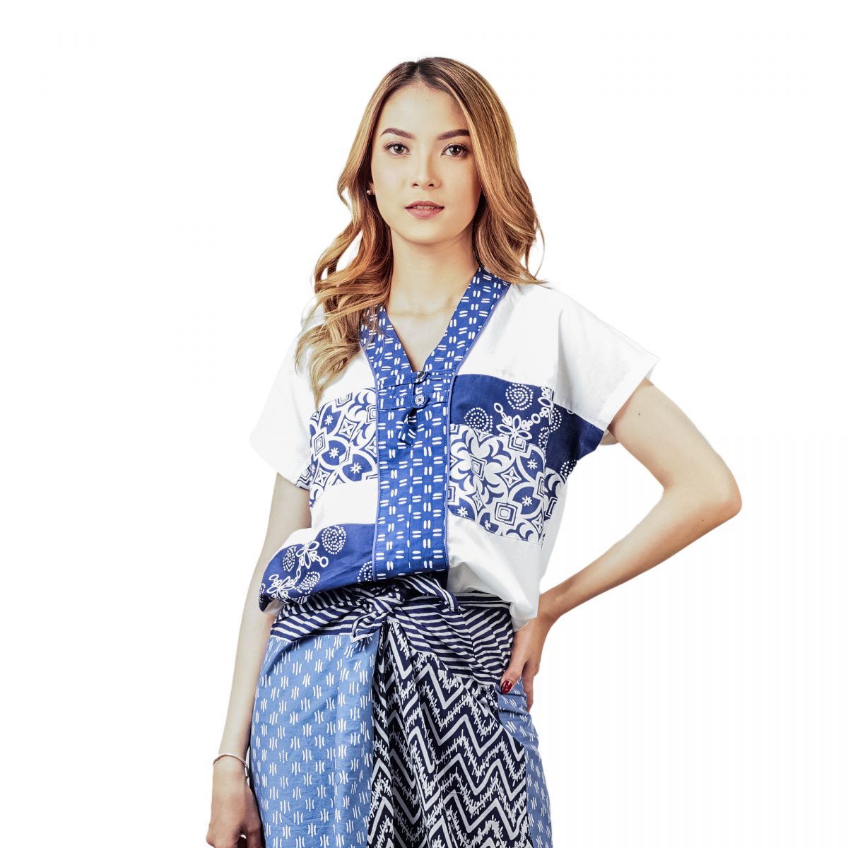 Kimiko Blouse White Navy