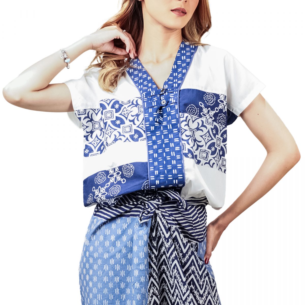 Kimiko Blouse White Navy - Image 2