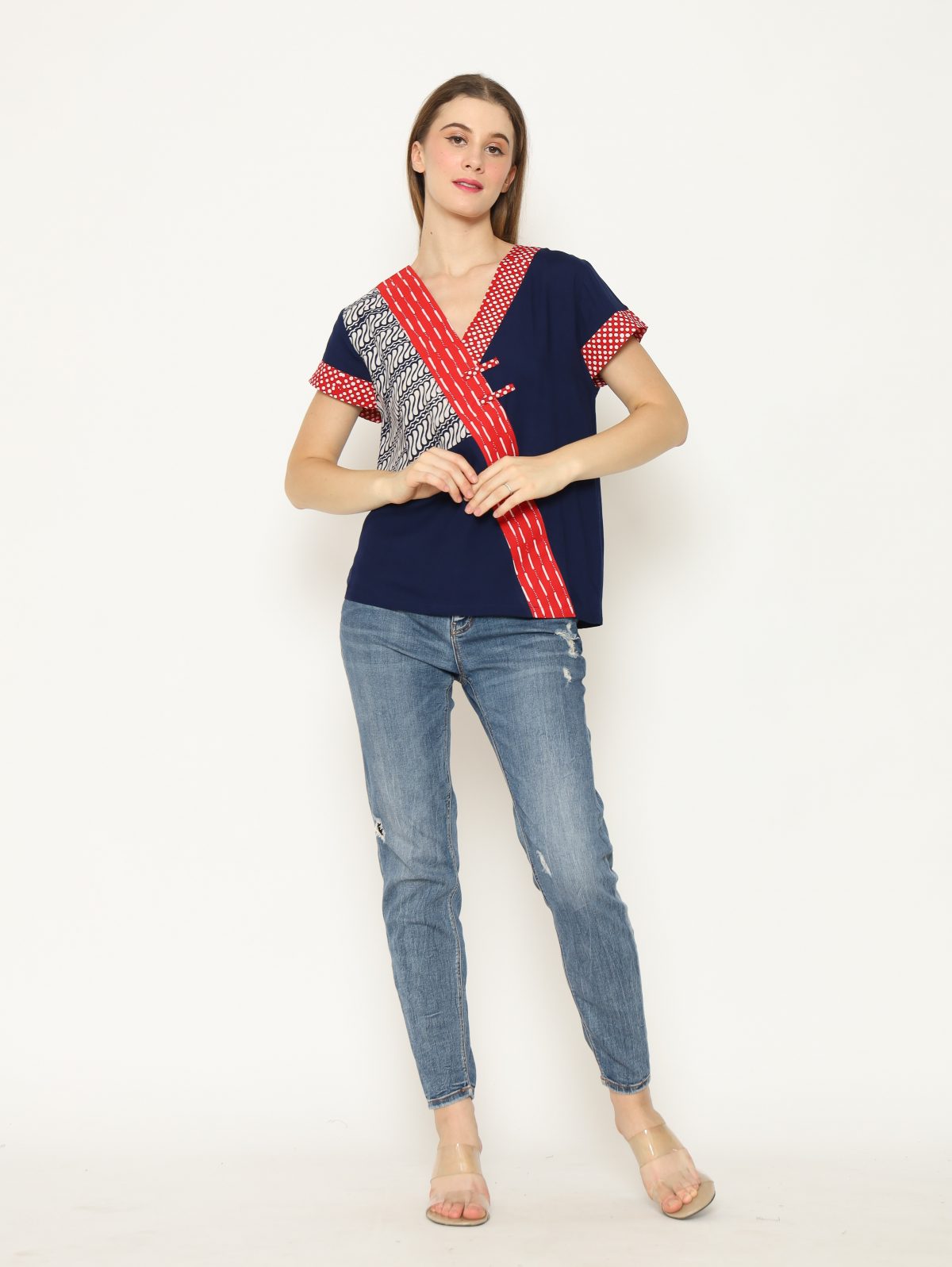 Melissa Blouse Navy Red - Image 6