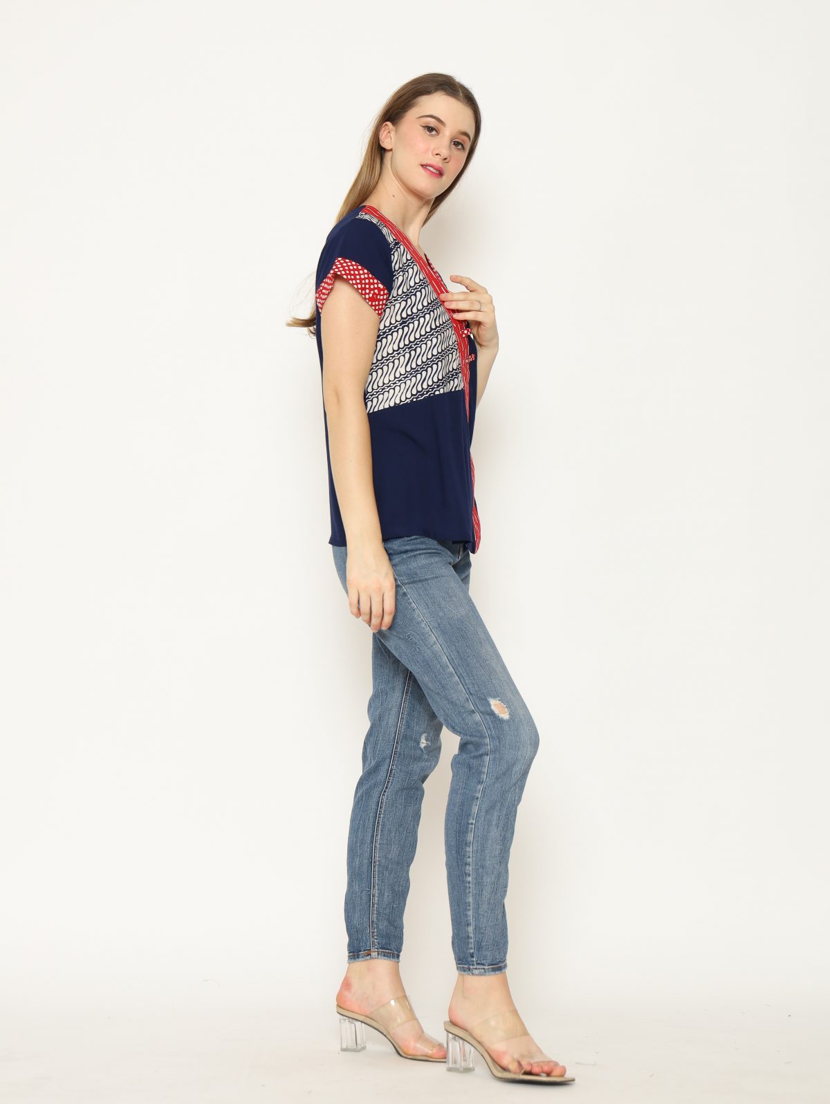 Melissa Blouse Navy Red - Image 3