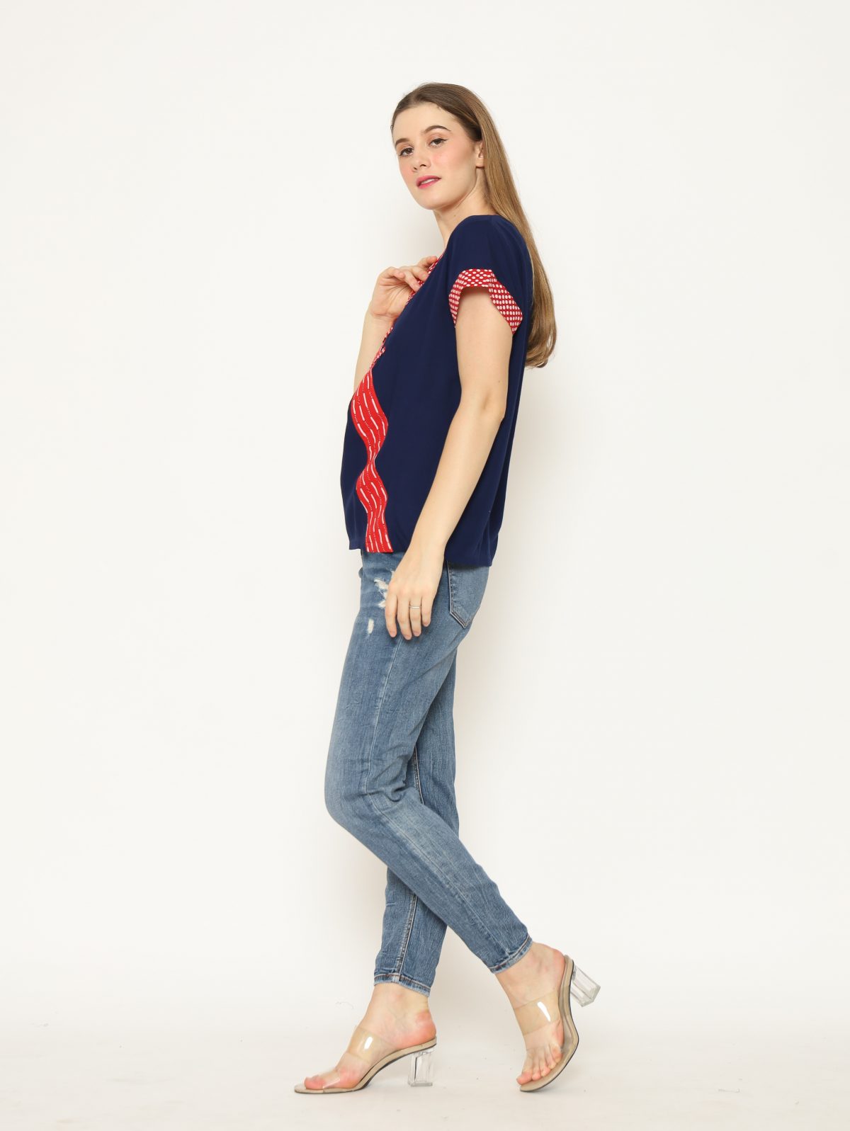 Melissa Blouse Navy Red - Image 4