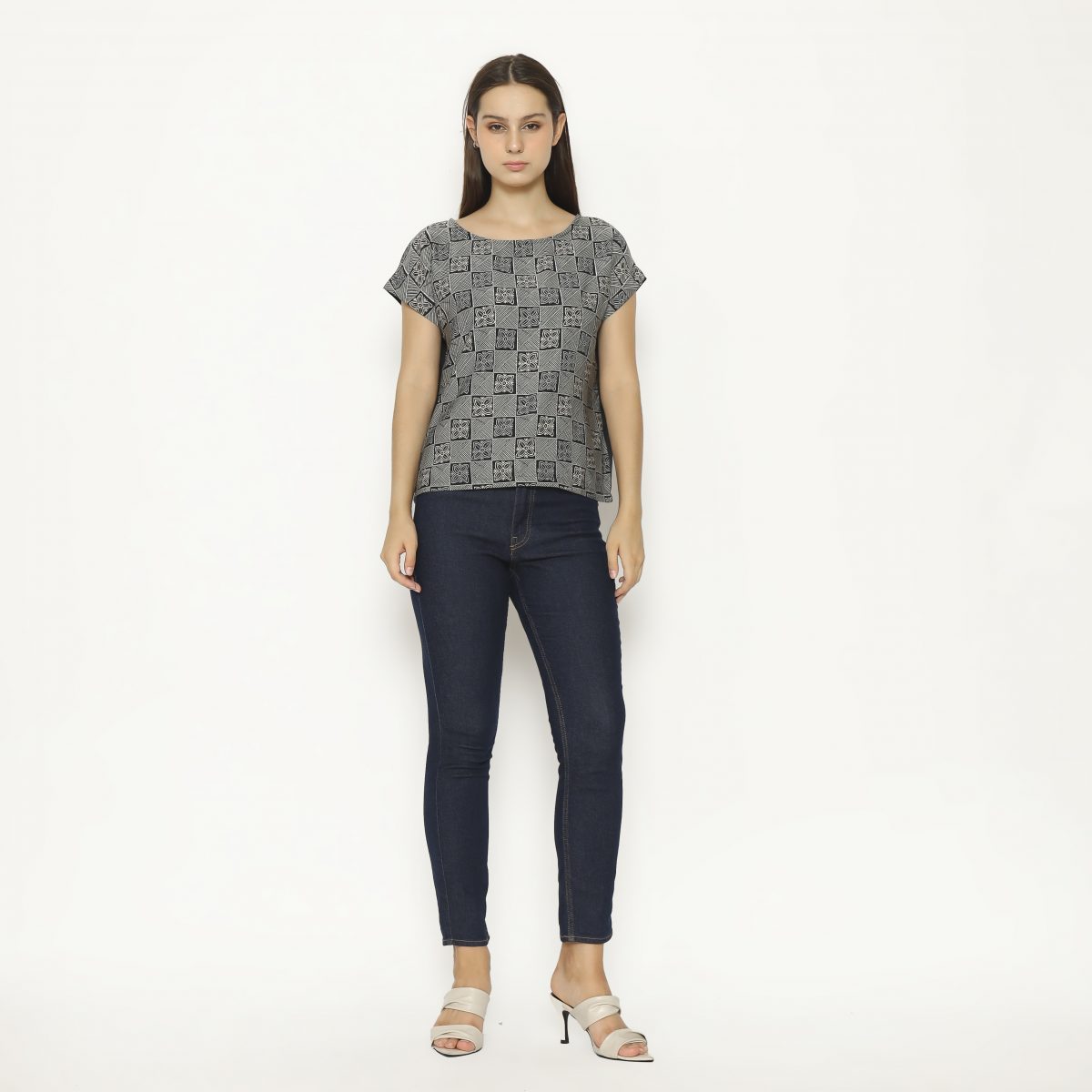 Crop Tee Blouse Black Grey - Image 6