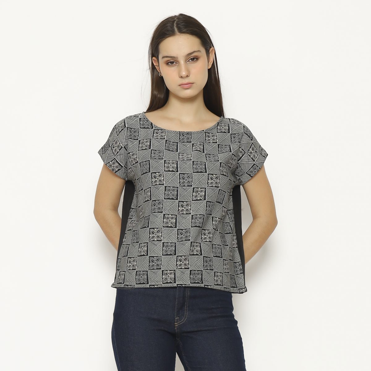 Crop Tee Blouse Black Grey