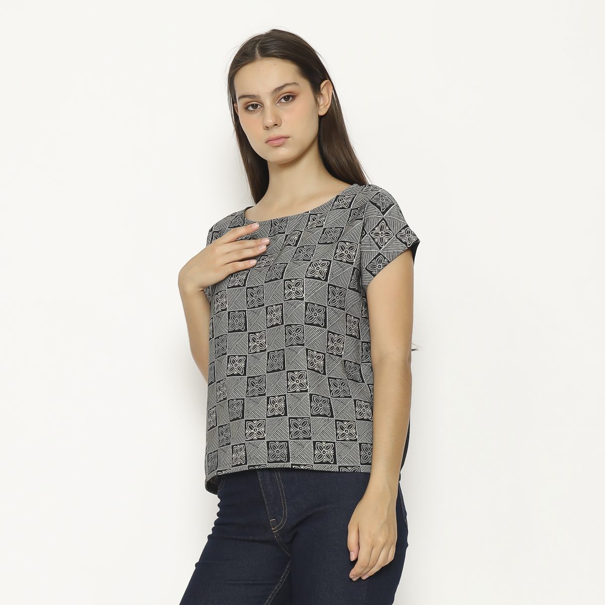 Crop Tee Blouse Black Grey - Image 3