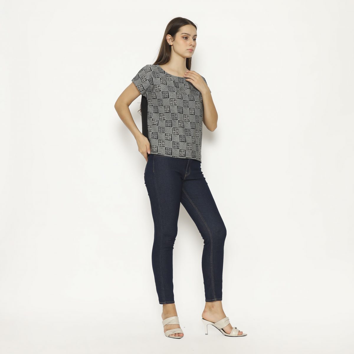 Crop Tee Blouse Black Grey - Image 4
