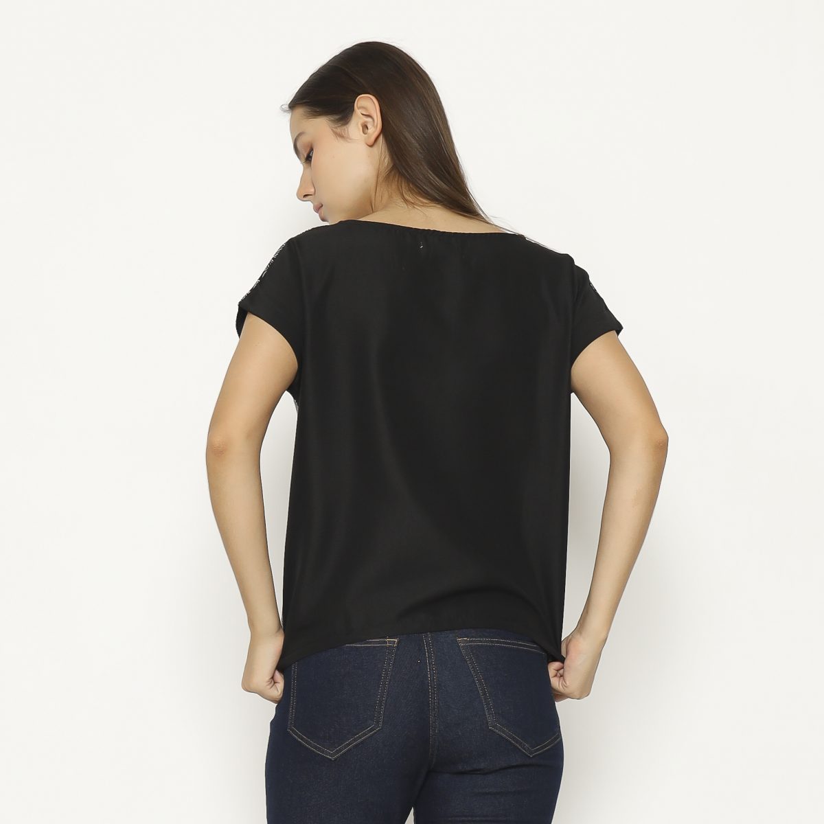 Crop Tee Blouse Black Grey - Image 5