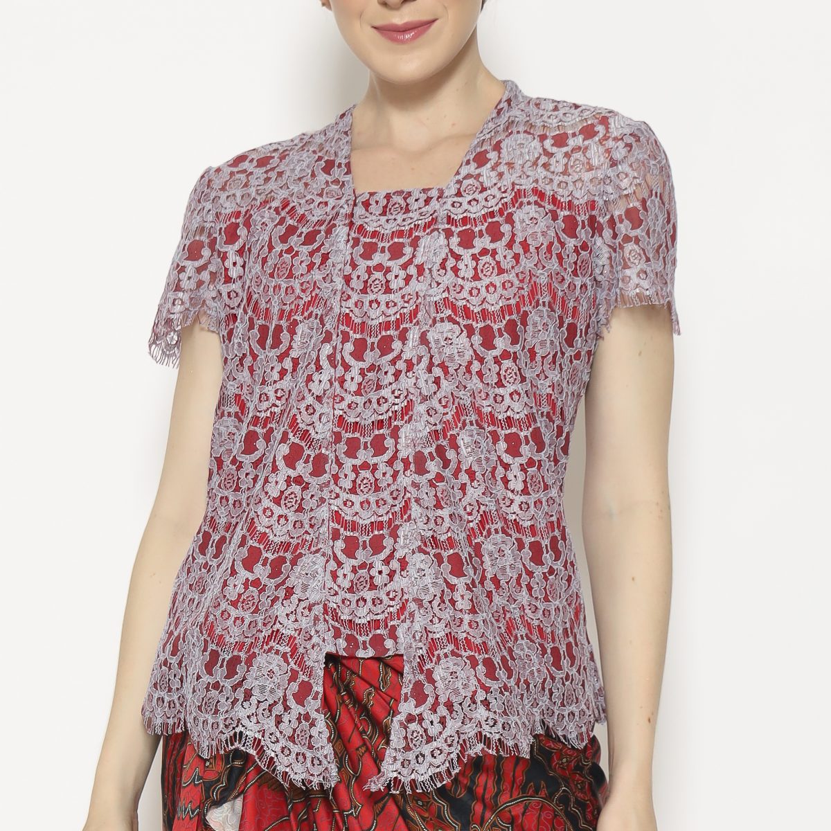 Kebaya Lace Red Grey - Image 2