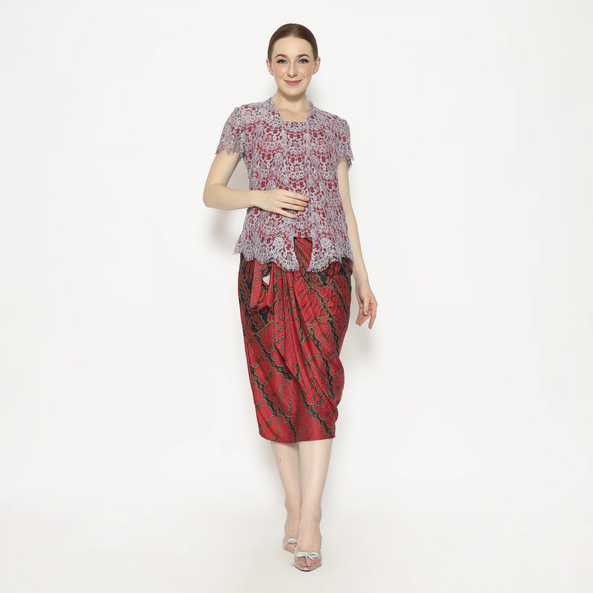 Kebaya Lace Red Grey - Image 7