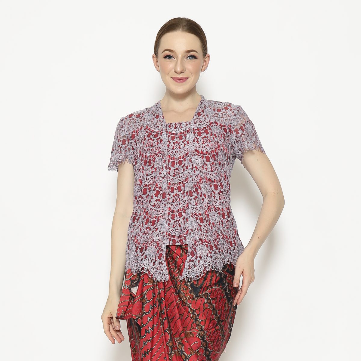 Kebaya Lace Red Grey