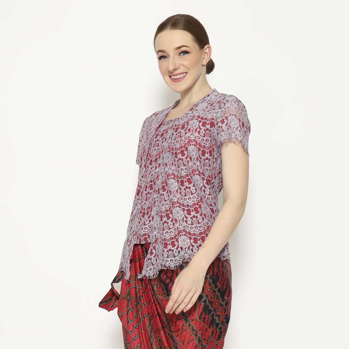 Kebaya Lace Red Grey - Image 4