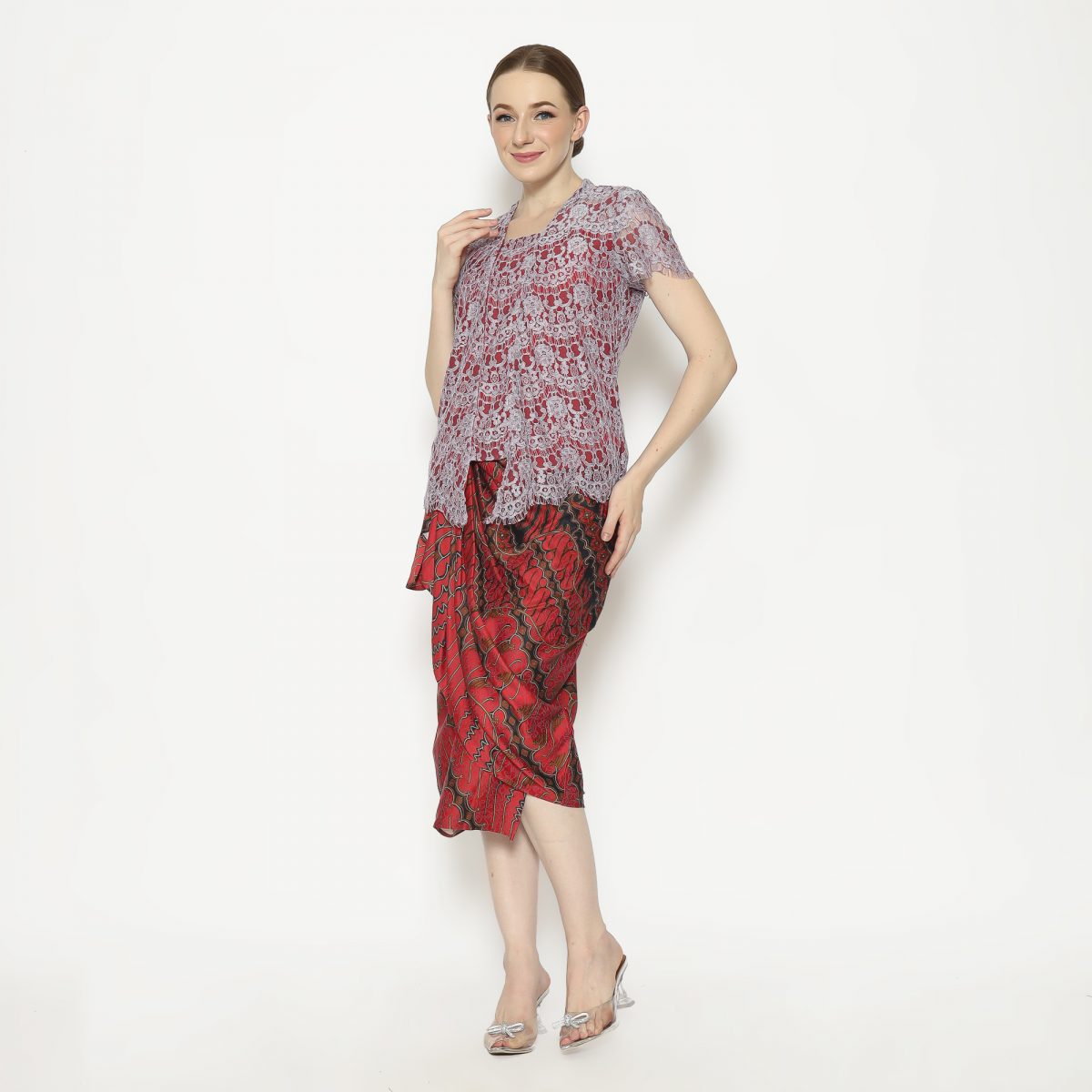 Kebaya Lace Red Grey - Image 5
