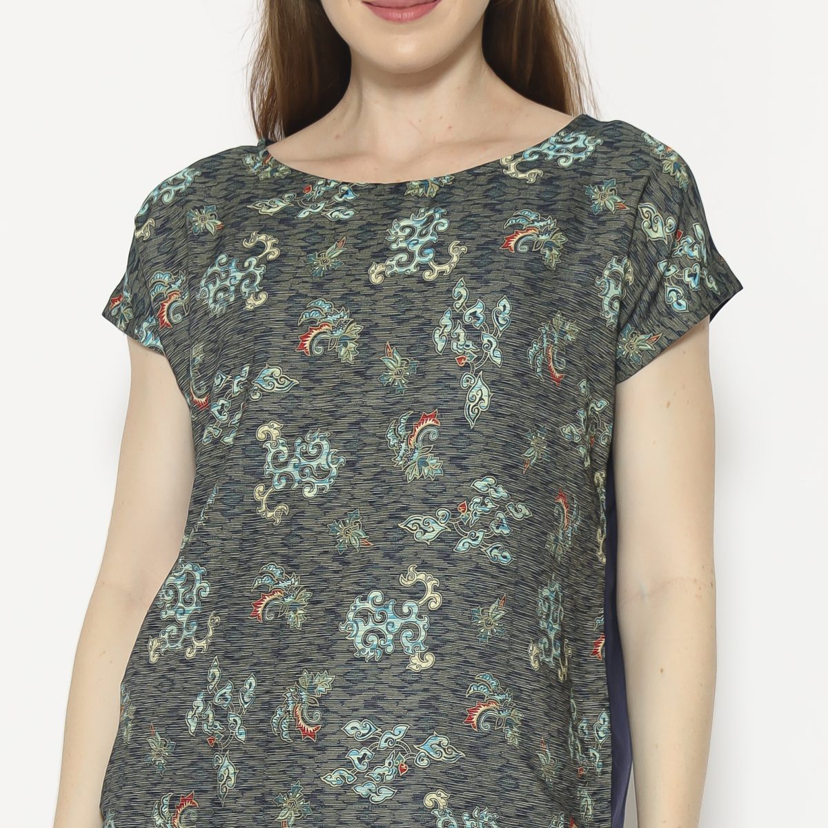 Crop Tee Blouse Navy Green - Image 2